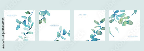 水彩画。水彩タッチの夏の緑の葉っぱイラスト。緑の葉のベクターイラスト。Watercolor painting. Watercolor-style illustration of summer green leaves. Vector illustration of green leaves.