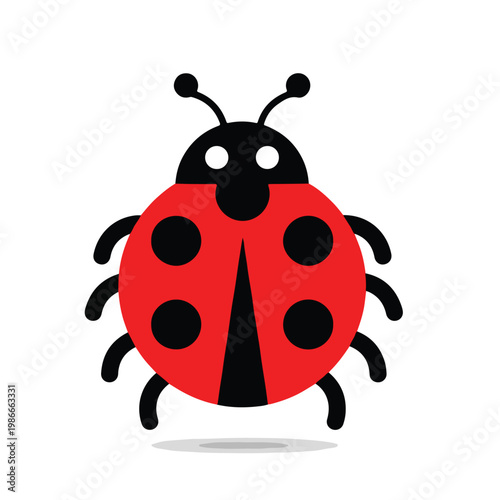 A cartoon ladybug with red and black body