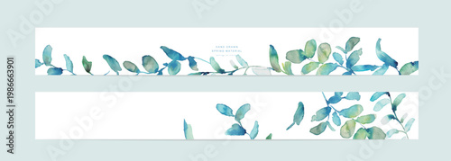 水彩画。水彩タッチの夏の緑の葉っぱイラスト。緑の葉のベクターイラスト。Watercolor painting. Watercolor-style illustration of summer green leaves. Vector illustration of green leaves.