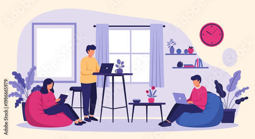 People working on laptops in a cozy home office setting.