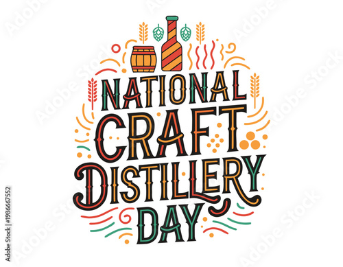 National Craft Distillery Day Vector Illustration, Artisan Spirits Celebration Design