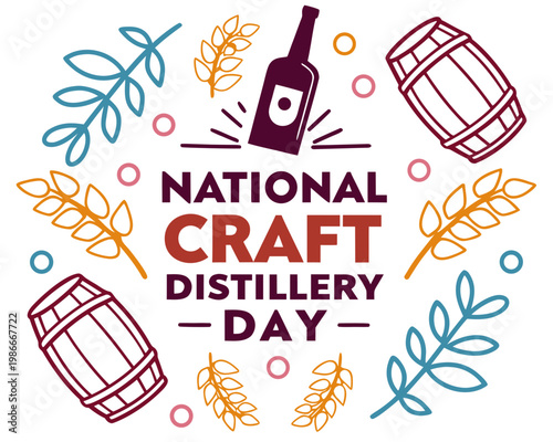 National Craft Distillery Day Illustration, Small Batch Spirits Distillery Concept Design