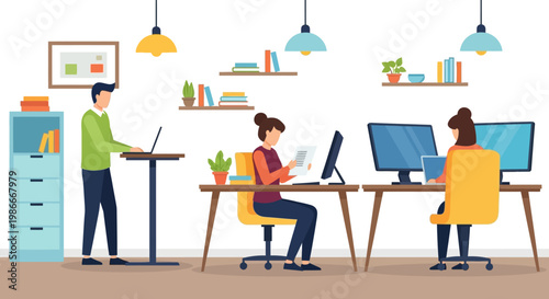 People working in a modern office environment.