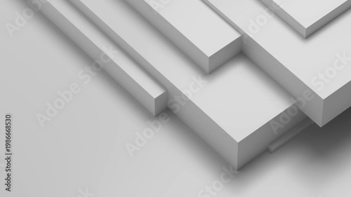 Minimal white layered blocks loop background with horizontal 3D geometric platforms and clean modern tech design
