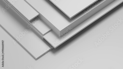 Minimal white layered panels loop background with diagonal 3D geometric slabs and clean modern corporate design