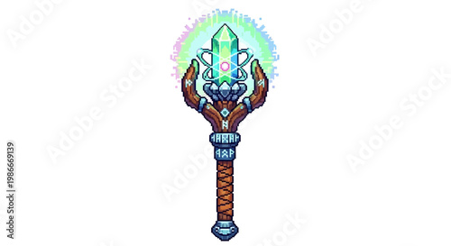 Magical Crystal Staff with Glowing Energy and Ornate Design.