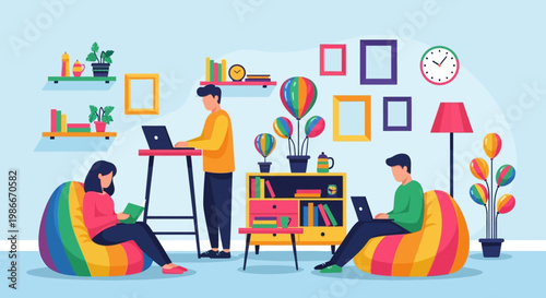 People working in a modern coworking space.