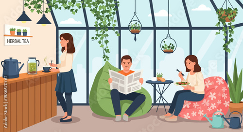 People enjoying a relaxing time in a cozy cafe.