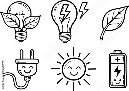 Sun leaf eco icon set sustainable energy renewable resources and green living concepts