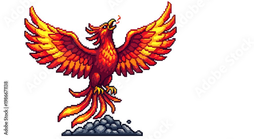 Majestic Fiery Phoenix Bird Rising From Ashes Mythical Creature.
