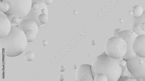 Minimal white spheres loop background with floating 3D balls and center copy space for clean modern tech and corporate design