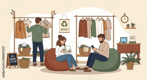 People shopping for sustainable fashion in a boutique.