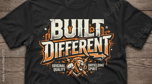 A creative t-shirt design concept featuring hand-drawn chalk words on a black cotton textile background styled as a blank clothing template for casual fashion business wear