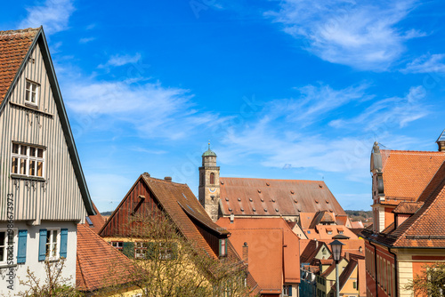 Blick auf Sankt Georg Münster von der Stadtmauer in Dinkelsbühl, Bayern