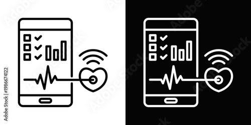 Digital Health Tracking Icon In Black And White Style