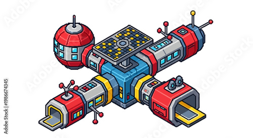 Futuristic Space Station With Solar Panels And Modules.