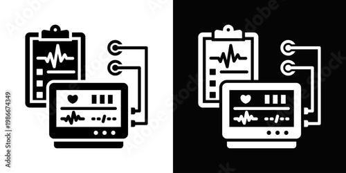 Medical Monitoring Icon In Black And White Style