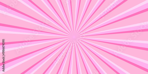 Retro candy cane spiral background with strawberry cream swirls. Pink whirlpool bg. Whimsical Y2K vortex pattern featuring pastel pink and white radial beams in psychedelic cartoon style.