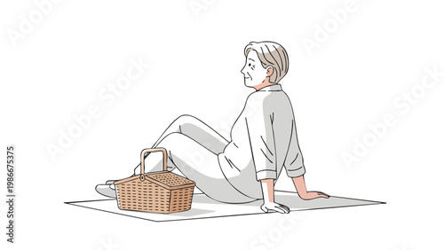 Senior Woman Relaxing Picnic Outdoors - Lifestyle & Leisure Concept