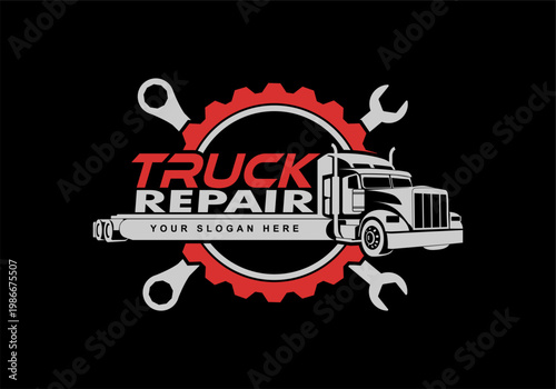 Truck repair logo service diesel machine design template vector illustration company logo