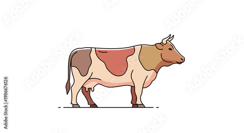 Farm Livestock Domestic Animal Side View Portrait of a Spotted Dairy Cow Standing Calmly on a Light Surface Depicting Agricultural Beauty and Rural Life Scenes for Visual Content Needs With a