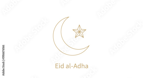 Golden Crescent Moon and Star Symbol Representing Islamic Holiday Eid al Adha Celebration Religious Observance Cultural Event Festive Season Faith Spiritual Significance Lunar Cycle Celestial