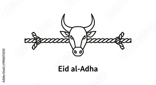 Symbolic Representation of Islamic Tradition Featuring a Bull Head Adorned With Twine Acknowledging Eid al Adha Festival Holiday Celebration Religious Sacred Observance Cultural Heritage