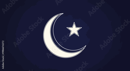 Celestial crescent moon and star symbol depicted against a deep navy expanse representing faith and spirituality evoking ancient celestial navigation and ethereal beauty in its luminous design