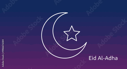 Celestial Crescent Moon and Star Emblem Adorning a Deep Gradient Sky Evoking Islamic Celebration Themes Ideal for Religious Observance and Festive Occasions A Serene and Symbolic Visual