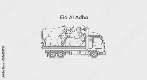 Livestock Transport Vehicle Carrying Animals For Religious Celebration Preparation And Agricultural Farming Industry Symbolizing Eid Al Adha Festival Traditions And Community Gathering For