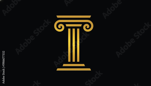 Column icon with golden classical capitals and base for architecture, museum branding and decorative design
