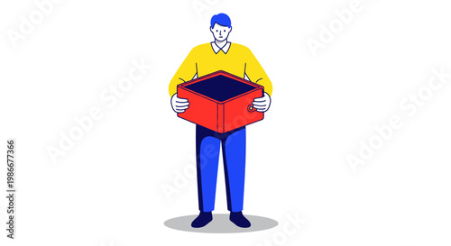 Man Holding Open Red Box With Blue Interior.