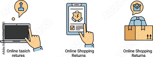 Online Shopping Returns and Refunds Process Icons - Customer Service
