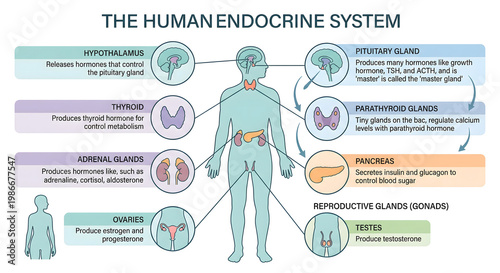 Human Endocrine System Anatomy Infographic