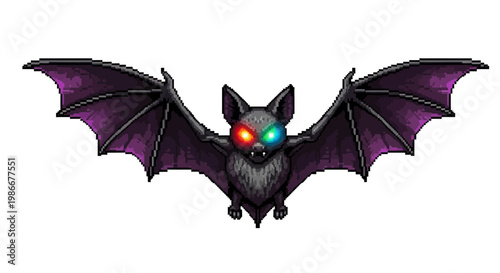 Halloween Bat with Glowing Eyes and Spreading Wings.