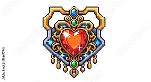 Ornate Heart Shaped Gemstone Pendant with Golden Embellishments.