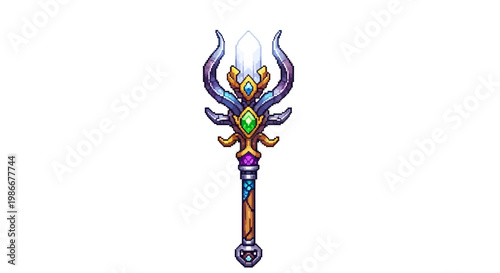 Ornate Magical Staff with Glowing Crystal and Intricate Details.