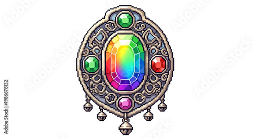 Ornate Rainbow Gemstone Pendant with Intricate Metalwork.