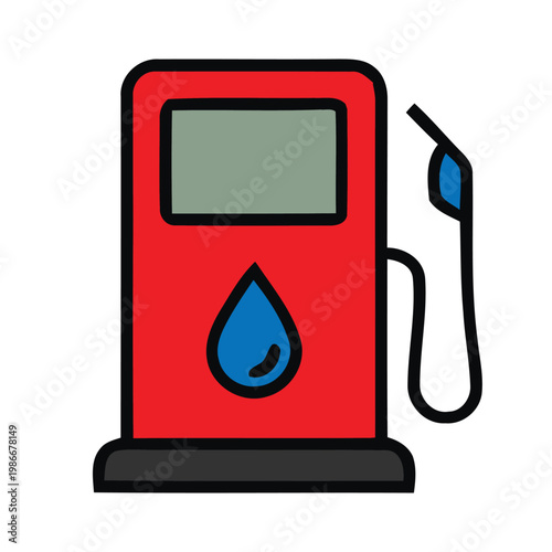 Vector illustration of a red fuel pump with blue nozzle