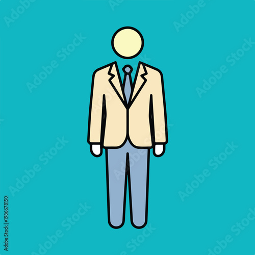 Clean minimalist flat vector icon of business person, simple stylized figure wearing suit and blazer.eps