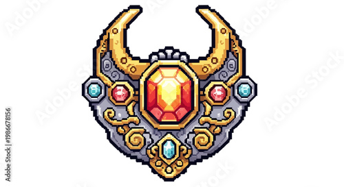 Ornate Pixel Art Amulet with Central Gemstone.