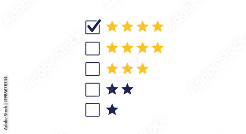 Customer rating form with five stars shows the top option selected with a checkmark for high satisfaction and feedback.