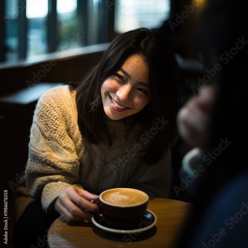 Cozy Moments: A Young Woman Enjoying Coffee in a Welcoming Café Atmosphere
