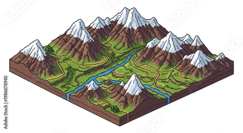 Illustrative Mountain Landscape with River Valley.