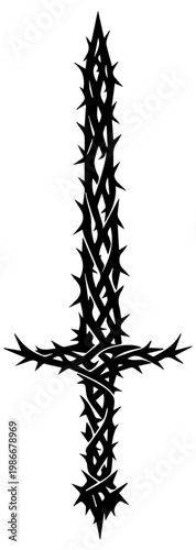 Black Thorn Sword Silhouette Gothic Vector Illustration for Tattoo or Graphic Design