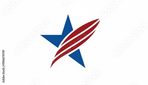 Sailing star and wave icon with red and blue stripes, white outline, and minimalist vector style featuring nautical, maritime, ocean with sailboat