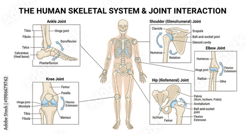 Human Skeletal System and Major Joint Anatomy Diagram