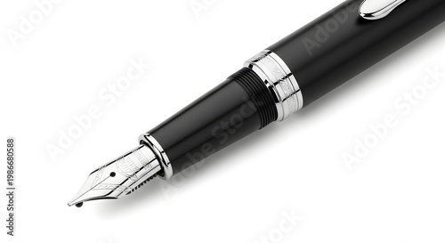 Close up of a black fountain pen isolated on a white background
