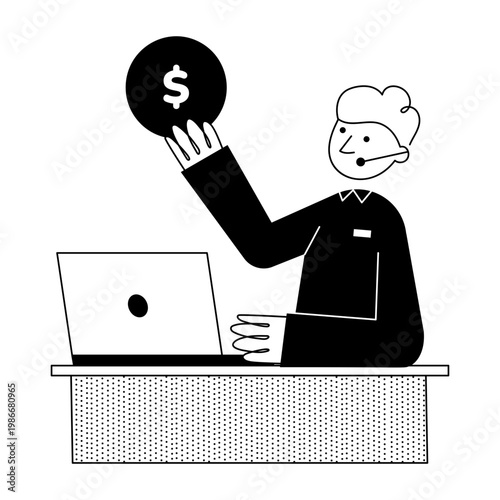 A doodle style illustration showing bank service
