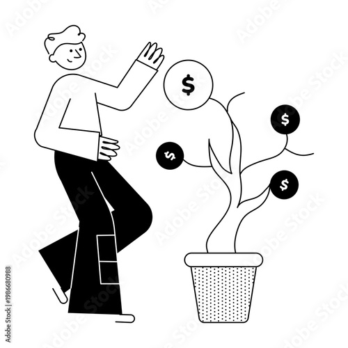 A drawing style illustration depicting money growth
